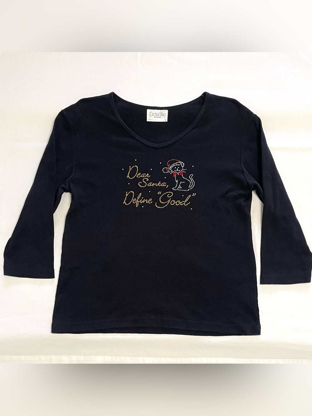 Vintage Christmas Cat Long Sleeve T-Shirt by Cactus Bay Apparel